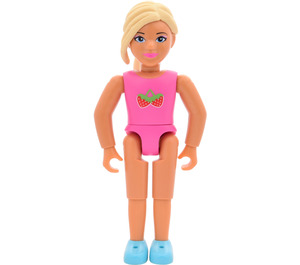 LEGO Belville Girl met pink bodysuit, strawberry minifiguur
