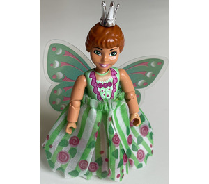 LEGO Belville Princesse Flora with green skirt, wings and chrome silver crown