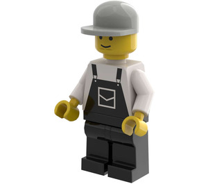 LEGO Stor Rig Truck Stop Worker, Svart Kjeledress Minifigur