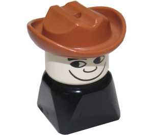 LEGO Black 2x2 Duplo Base Figure - Fabuland Brown Cowboy hat and White head Duplo Figure