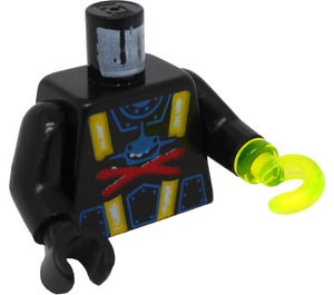 LEGO Schwarz Aquazone Torso mit Rot X und Blau Hai und Gelb Straps mit Schwarz Arme und Schwarz Rechts Hand und Links Transparant Neon Grün Haken (973 / 74331)