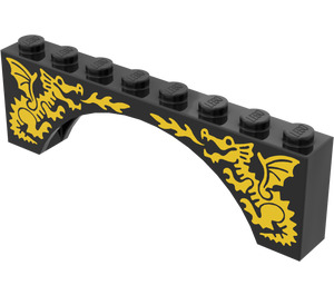 LEGO Noir Arche
 1 x 8 x 2 avec 2 Jaune dragons Modèle Dessus épais et dessous renforcé (3308)