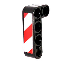 LEGO Black Beam 2 x 4 Bent 90 Degrees, 2 and 4 holes with Red and White Stripes left Sticker (32140)