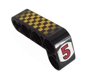 LEGO Black Beam 2 x 4 Bent 90 Degrees, 2 and 4 holes with square pattern and Red number 5 Sticker (32140)