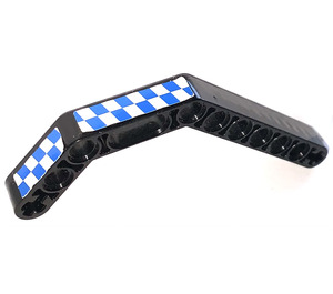 LEGO Black Beam 3 x 3.8 x 7 Bent 45 Double with 2 blue/white checkered (left) Sticker (32009)