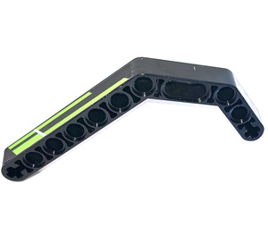 LEGO Black Beam 3 x 3.8 x 7 Bent 45 Double with Lime decoration Stripes left Sticker (32009)