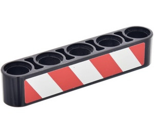 LEGO Black Beam 5 with White and Red Hazard Stripes Sticker (32316)
