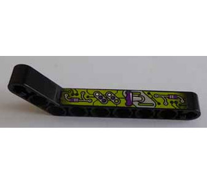 LEGO Black Beam Bent 53 Degrees, 3 and 7 Holes with Red Side Lime and Purple Decoration Sticker (32271)