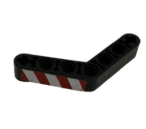 LEGO Black Beam Bent 53 Degrees, 4 and 4 Holes with Red and White Danger Stripes (Model Left) Sticker (32348)