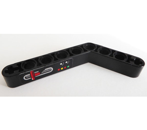 LEGO Black Beam Bent 53 Degrees, 4 and 6 Holes with Red Lever and Six Buttons Sticker (6629)