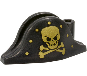 LEGO Negro Bicorne Pirata Sombrero con Gold Cráneo y Crossbones (2528 / 10875)