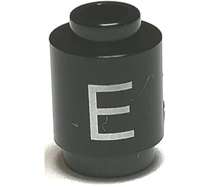 LEGO Black Brick 1 x 1 Round with Letter 'E' with Open Stud (3062)