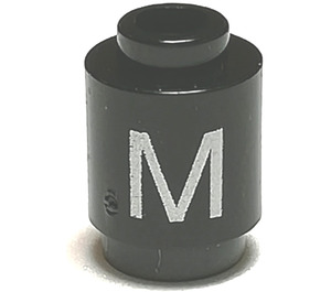 LEGO Black Brick 1 x 1 Round with Letter 'M' with Open Stud (3062)