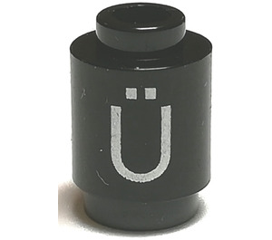 LEGO Black Brick 1 x 1 Round with Letter 'Ü' with Open Stud (3062)