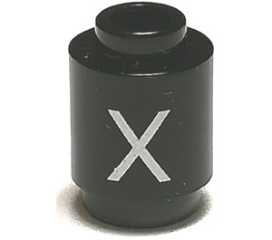 LEGO Black Brick 1 x 1 Round with Letter 'X' with Open Stud (3062)