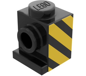 LEGO Black Brick 1 x 1 with Headlight with Black and Yellow Danger Stripes (Model Left) Sticker and No Slot (4070)