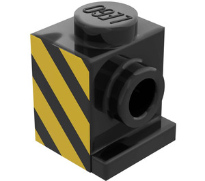 LEGO Black Brick 1 x 1 with Headlight with Black and Yellow Danger Stripes (Model Right) Sticker and No Slot (4070)