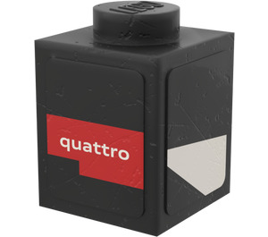 LEGO Black Brick 1 x 1 with Quattro and white decoration Sticker (3005)