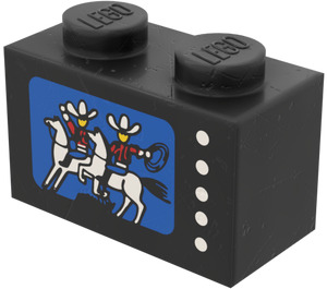 LEGO Black Brick 1 x 2 with Cowboys TV Sticker with Bottom Tube (3004)