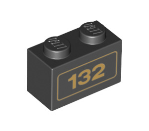 LEGO Black Brick 1 x 2 with Gold '132' Pattern with Bottom Tube (3004 / 19018)