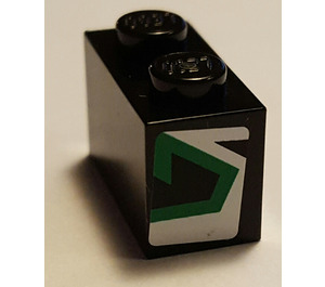 LEGO Black Brick 1 x 2 with Green and White Arrow (Left) Sticker with Bottom Tube (3004)