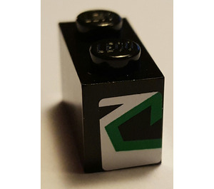 LEGO Black Brick 1 x 2 with Green and White Arrow (Right) Sticker with Bottom Tube (3004)