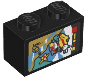 LEGO Black Brick 1 x 2 with Monkie Kid’s Cloud Airship Lego Set Sticker with Bottom Tube (3004)