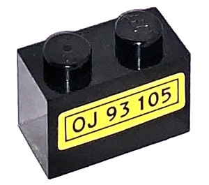 LEGO Zwart Steen 1 x 2 met "OJ 93 105" Sticker met buis aan de onderzijde (3004)
