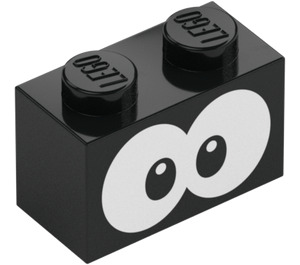 LEGO Black Brick 1 x 2 with Para-Biddybud Eyes with Bottom Tube (3004 / 94895)