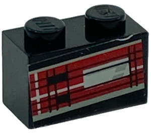 LEGO Black Brick 1 x 2 with Taillight Right Sticker with Bottom Tube (3004)