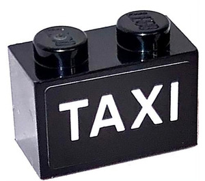 LEGO Black Brick 1 x 2 with TAXI on both sides Sticker with Bottom Tube (3004)