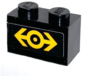 LEGO Black Brick 1 x 2 with Transport Symbol Sticker with Bottom Tube (3004)