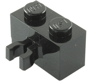 LEGO Sort Klods 1 x 2 med Lodret Clip (mellemrum i klip) (30237)