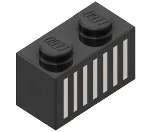LEGO Black Brick 1 x 2 with White Grille with Bottom Tube (3004)