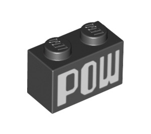 레고 검은색 벽돌 1 x 2 ~와 함께 하얀색 'POW' 하단 튜브 포함 (3004 / 79872)