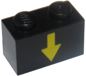 LEGO Black Brick 1 x 2 with Yellow Down Arrow and Black Border with Bottom Tube (3004)