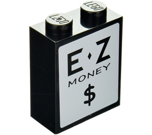 LEGO Black Brick 1 x 2 x 2 with E-Z Money Sticker with Inside Stud Holder (3245)