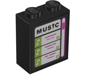 LEGO Black Brick 1 x 2 x 2 with ‘MUSIC’ and Song List Sticker with Inside Stud Holder (3245)