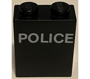 LEGO Black Brick 1 x 2 x 2 with "POLICE" with Inside Axle Holder (3245)