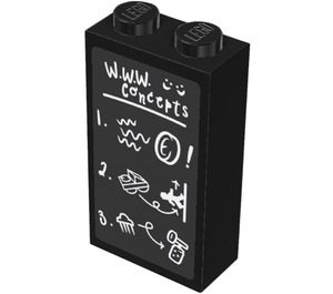 LEGO Black Brick 1 x 2 x 3 with ‘W.W.W. Concepts’ List on Blackboard Sticker