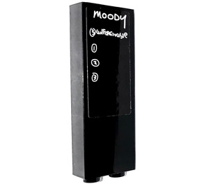 LEGO Black Brick 1 x 2 x 5 with 'moody', 'unforgivable', Numbers Sticker with Stud Holder (2454)