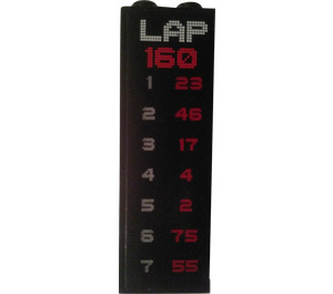 LEGO Black Brick 1 x 2 x 5 with 'Race Lap', Leaderboard (both Sides) Sticker with Stud Holder (2454)