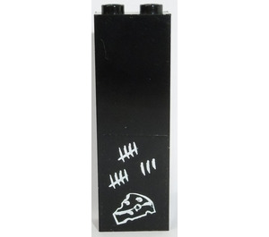 LEGO Black Brick 1 x 2 x 5 with Tally Marks and Cheese Wedge Sticker with Stud Holder (2454)