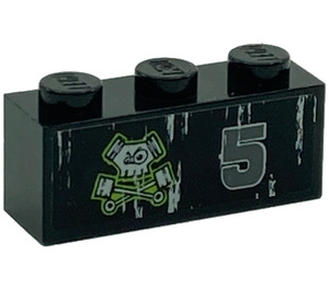 LEGO Black Brick 1 x 3 with Skull and Number 5 (Left) Sticker (3622)