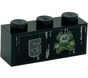 LEGO Black Brick 1 x 3 with Skull and Number 5 (Right) Sticker (3622)