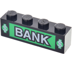 LEGO Noir Brique 1 x 4 avec Bank logo (3010)