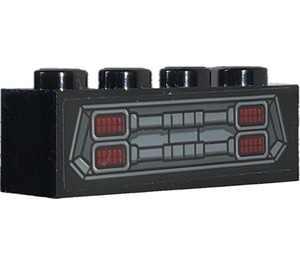 LEGO Black Brick 1 x 4 with Frontgrille with Red Lights Sticker (3010)
