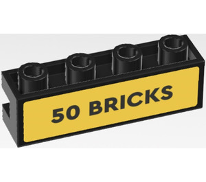 LEGO Black Brick 1 x 4 with Groove with ‘50 BRICKS’ Sticker (2653)