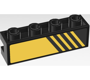 LEGO Nero Mattoncino 1 x 4 con scanalatura con Giallo e Nero Gradated Strisce (Destra) Adesivo (2653)