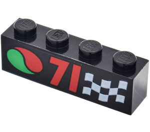 LEGO Black Brick 1 x 4 with Octan Logo, "71" and Checkered Flag (3010)